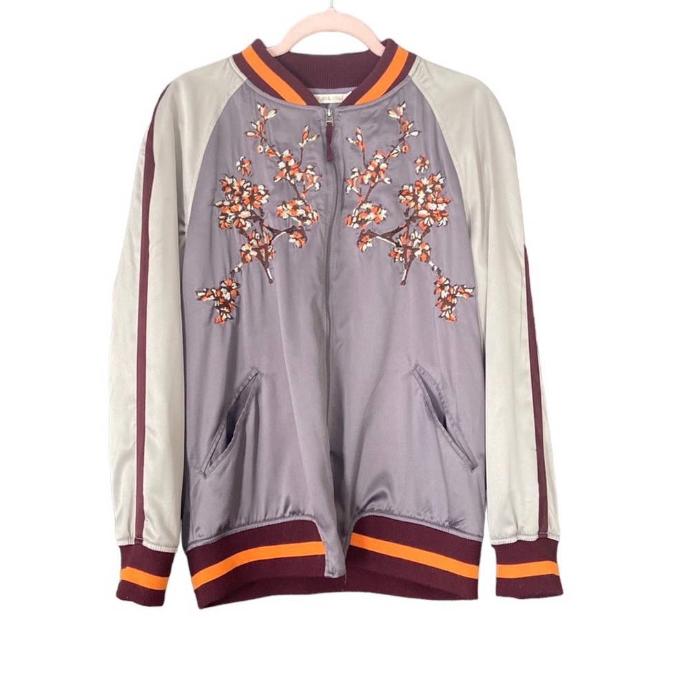 Chelsea & Violet Satin Embroidered Bomber Jacket, Size L